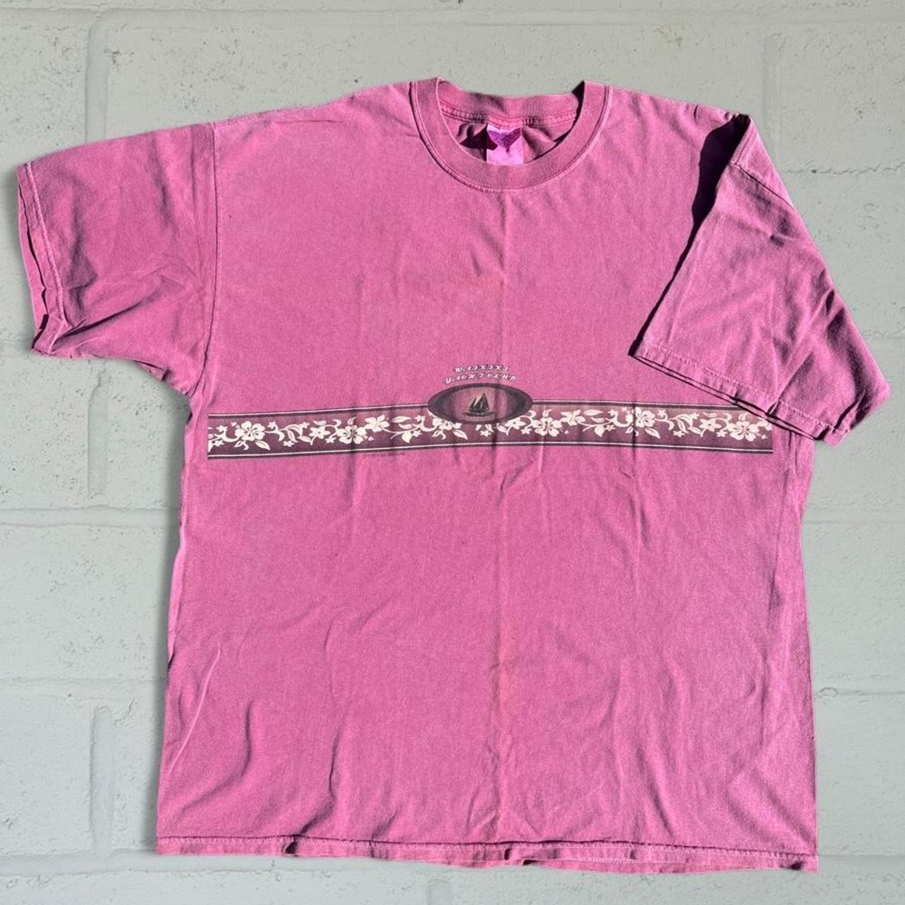 Vintage 90s Waikiki Yacht Club Floral Wrap Graphic Tee XXL Gildan Pink Tag 1997